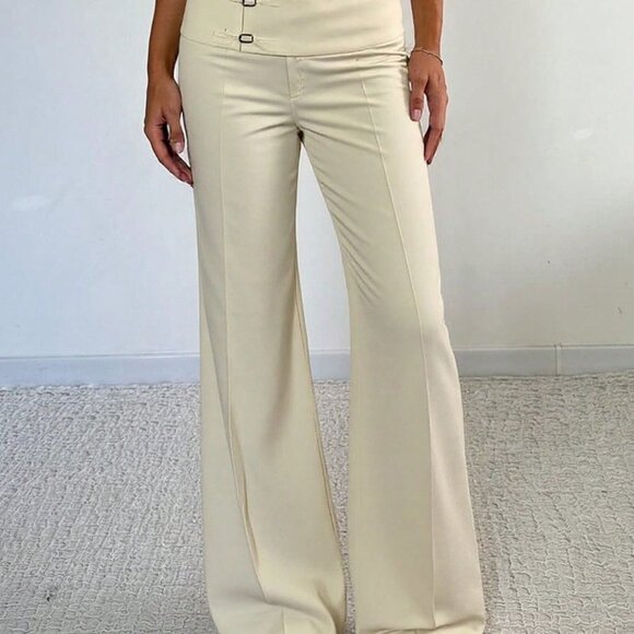 Beige Elegant Women's Flared Cargo Pants - Picture 6 of 8